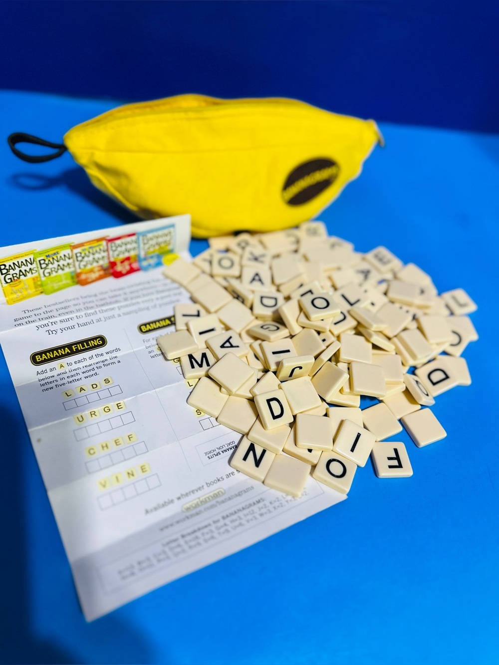Bananagrams Word Game Set with Yellow Banana Shaped Pouch